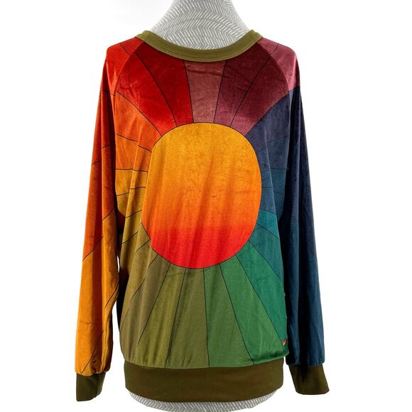 Aviator Nation Galaxy Rainbow Sunburst Velvet Crew Sweatshirt Retro 70s Size L - Picture 1 of 8